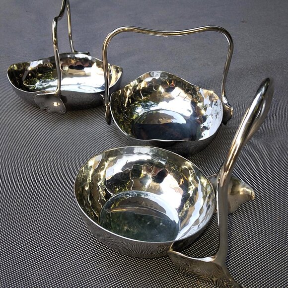 3 Fabulous Mary Jurek Stainless Steel Ginkgo Baskets with Leaf Handles - Picture 1 of 10